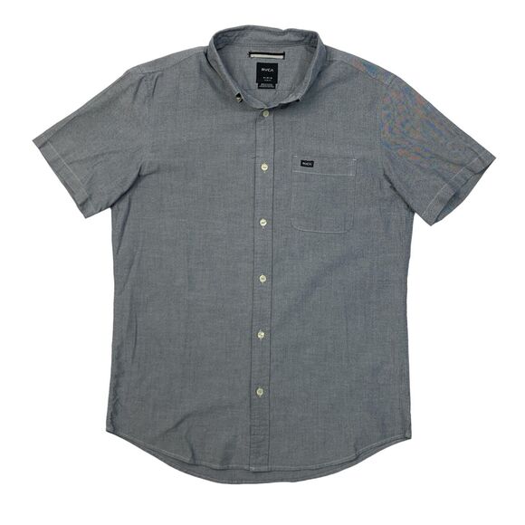 RVCA Shirt Mens M Medium Slim Fit Navy White Button Down Short Sleeve Pocket - Picture 1 of 9